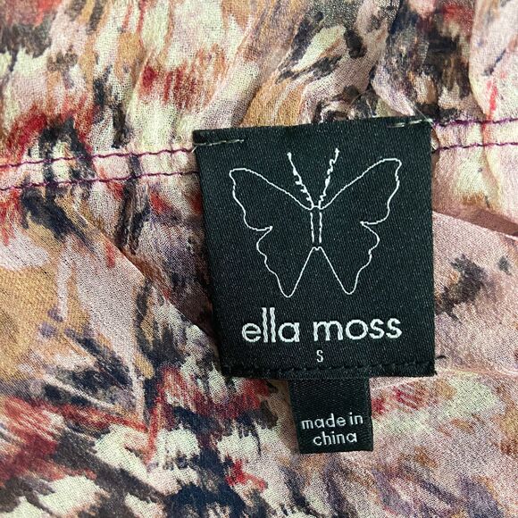 Ella Moss Sheer Blouse Size S Mauve Multicolor Silk Chiffon Short Puff Sleeves - Picture 5 of 7